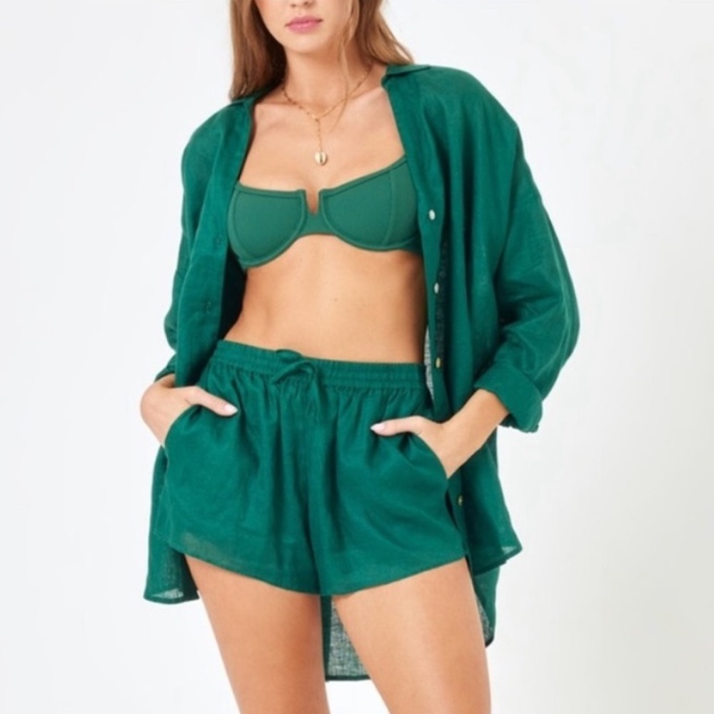 LSPACE Rio Button Down and Short Set in Emerald